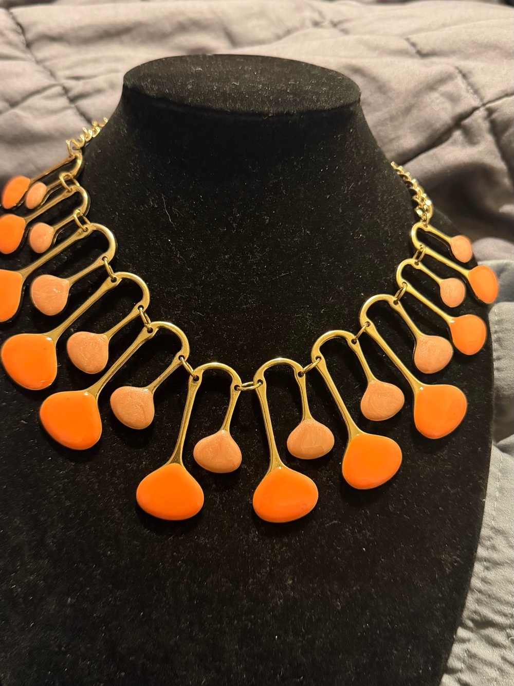 Natasha Couture Orange and Gold Teardrop Dangle Necklace
